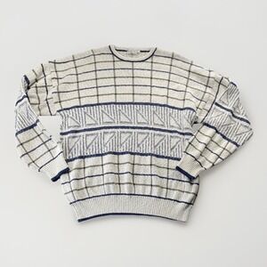 Bugatchi‎ Uomo Fisherman Knit Sweater Mens L Beige Grandpacore 90s Coogi Style